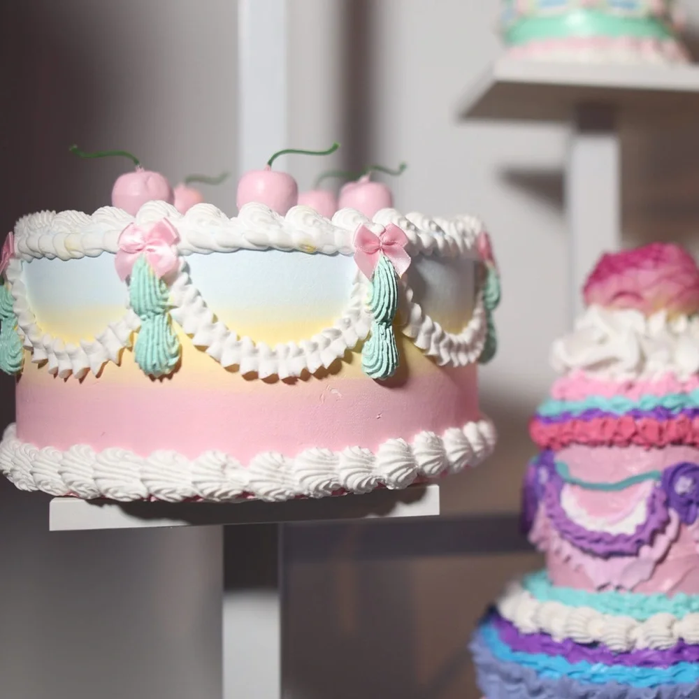 Pastel Faux Cake Decor w/ Cherries | Coquette Fake Cake Kawaii Display